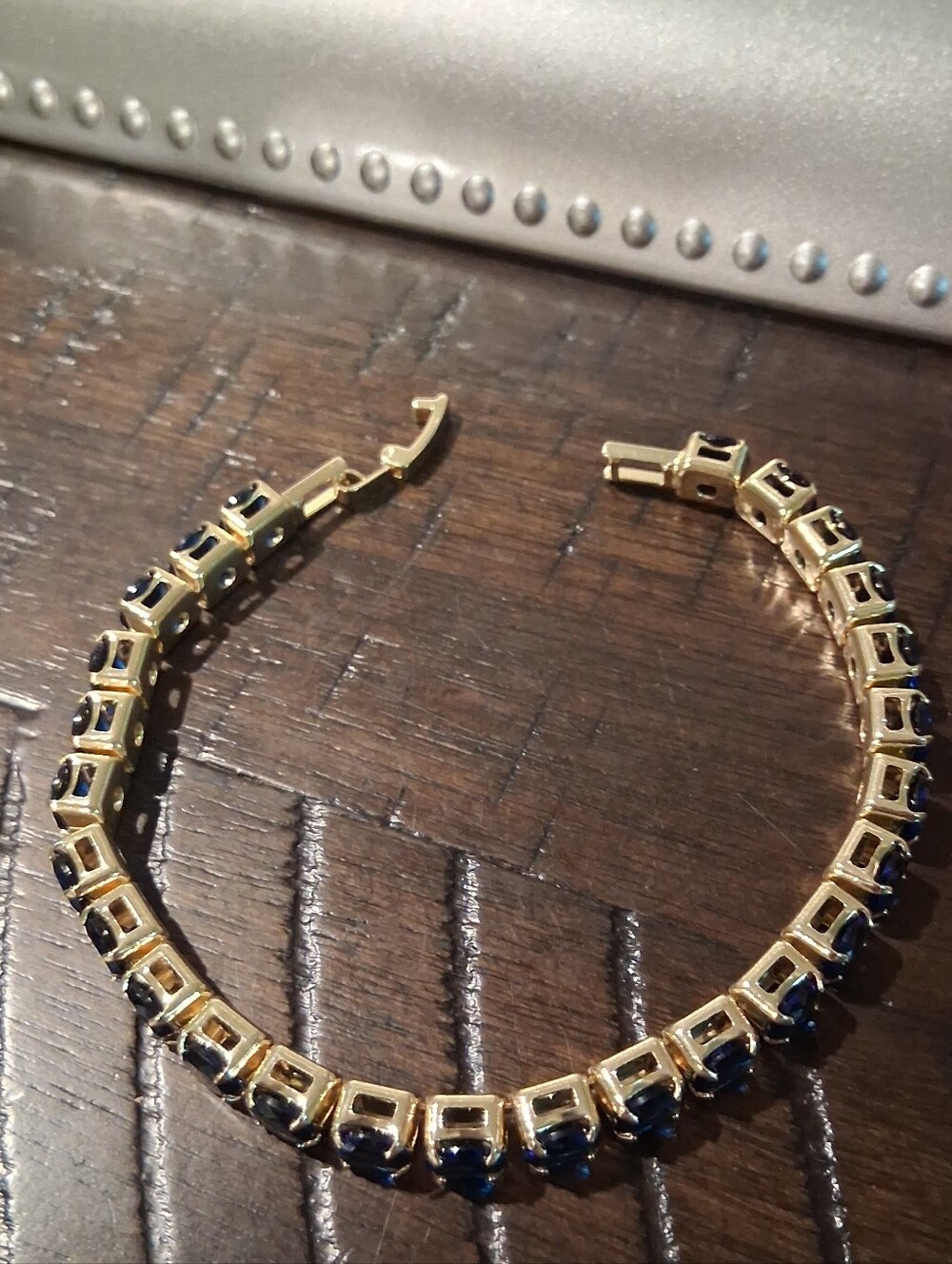 Gold Tennis Bracelet with Deep Blue Stones - Picture 4 of 5